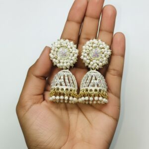 Traditional Wight Beads Afghani Jhumka Earrings for Women | Antique Gold Finish Handcrafted Jhumki